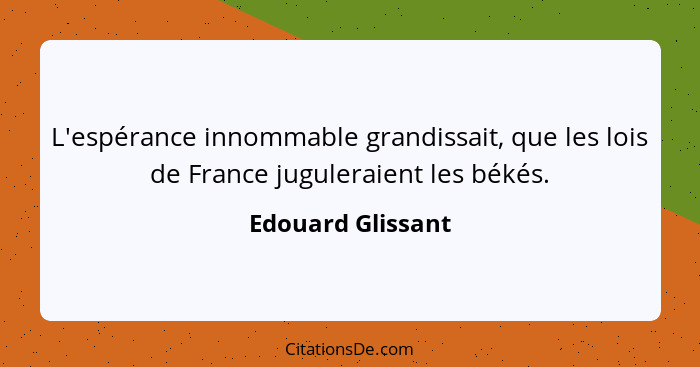 L'espérance innommable grandissait, que les lois de France juguleraient les békés.... - Edouard Glissant