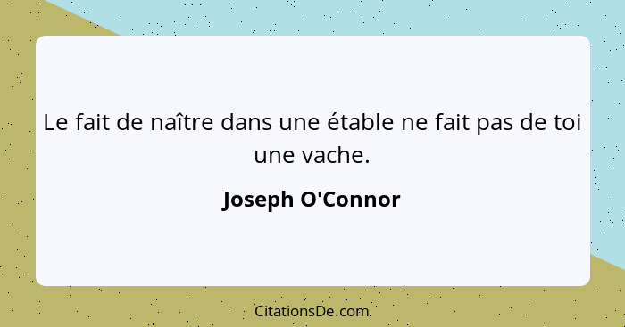 Le fait de naître dans une étable ne fait pas de toi une vache.... - Joseph O'Connor