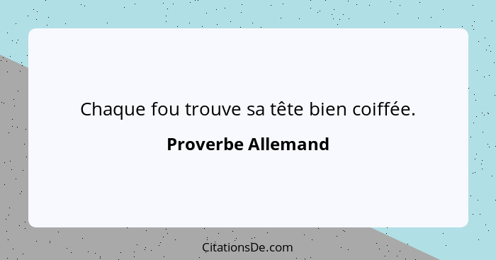 Chaque fou trouve sa tête bien coiffée.... - Proverbe Allemand