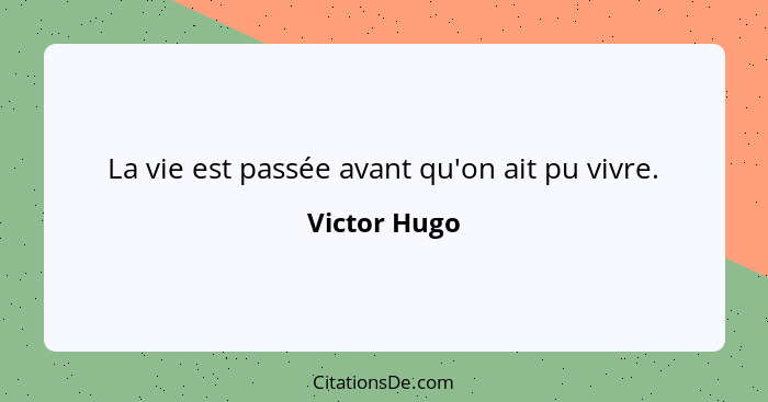 La vie est passée avant qu'on ait pu vivre.... - Victor Hugo