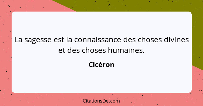 La sagesse est la connaissance des choses divines et des choses humaines.... - Cicéron