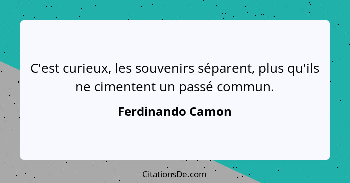 C'est curieux, les souvenirs séparent, plus qu'ils ne cimentent un passé commun.... - Ferdinando Camon