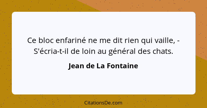 Ce bloc enfariné ne me dit rien qui vaille, - S'écria-t-il de loin au général des chats.... - Jean de La Fontaine