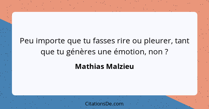 Peu importe que tu fasses rire ou pleurer, tant que tu génères une émotion, non ?... - Mathias Malzieu