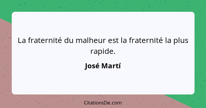 La fraternité du malheur est la fraternité la plus rapide.... - José Martí