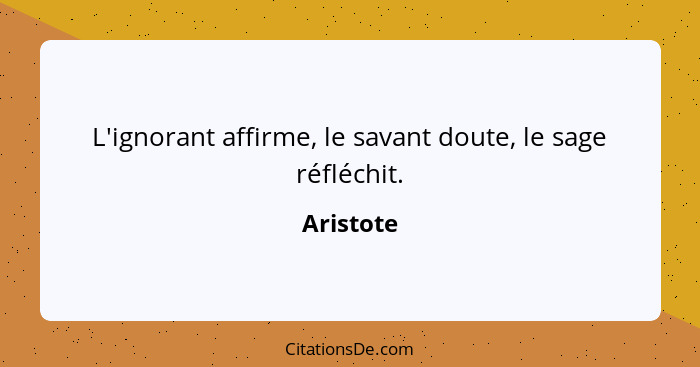 L'ignorant affirme, le savant doute, le sage réfléchit.... - Aristote