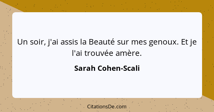 Un soir, j'ai assis la Beauté sur mes genoux. Et je l'ai trouvée amère.... - Sarah Cohen-Scali