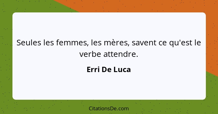 Seules les femmes, les mères, savent ce qu'est le verbe attendre.... - Erri De Luca