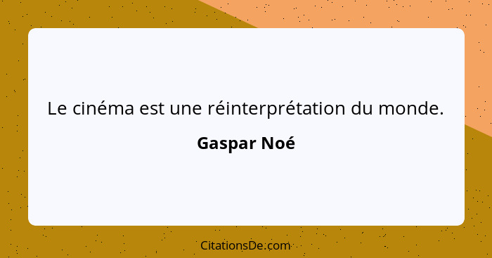 Le cinéma est une réinterprétation du monde.... - Gaspar Noé