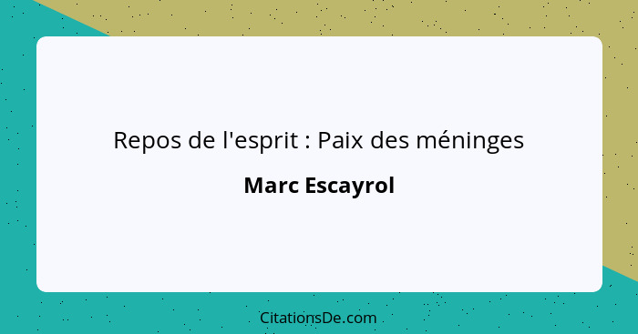 Repos de l'esprit : Paix des méninges... - Marc Escayrol