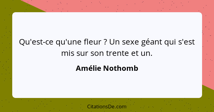 Qu'est-ce qu'une fleur ? Un sexe géant qui s'est mis sur son trente et un.... - Amélie Nothomb