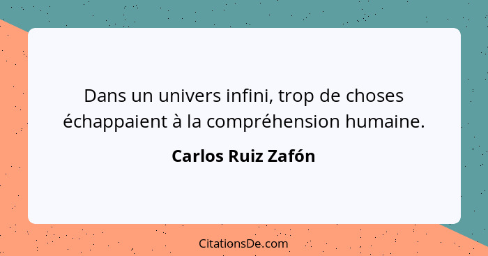 Dans un univers infini, trop de choses échappaient à la compréhension humaine.... - Carlos Ruiz Zafón