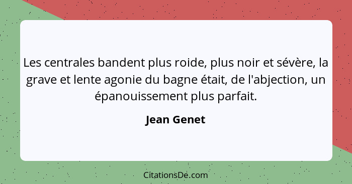 Les centrales bandent plus roide, plus noir et sévère, la grave et lente agonie du bagne était, de l'abjection, un épanouissement plus pa... - Jean Genet