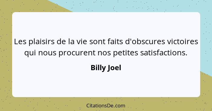 Les plaisirs de la vie sont faits d'obscures victoires qui nous procurent nos petites satisfactions.... - Billy Joel