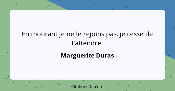 En mourant je ne le rejoins pas, je cesse de l'attendre.... - Marguerite Duras