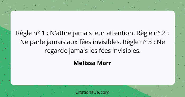 Règle n° 1 : N'attire jamais leur attention. Règle n° 2 : Ne parle jamais aux fées invisibles. Règle n° 3 : Ne regarde j... - Melissa Marr