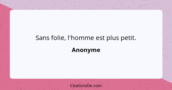 Sans folie, l'homme est plus petit.... - Anonyme