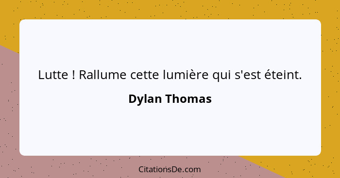 Lutte ! Rallume cette lumière qui s'est éteint.... - Dylan Thomas