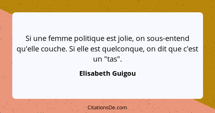 Si une femme politique est jolie, on sous-entend qu'elle couche. Si elle est quelconque, on dit que c'est un "tas".... - Elisabeth Guigou