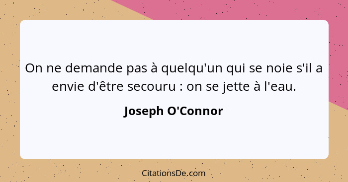 On ne demande pas à quelqu'un qui se noie s'il a envie d'être secouru : on se jette à l'eau.... - Joseph O'Connor