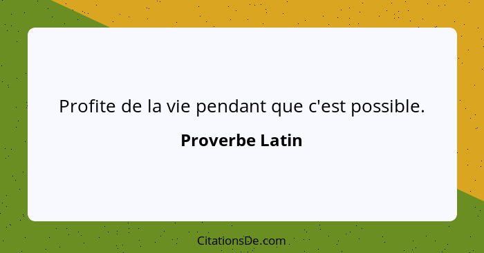 Profite de la vie pendant que c'est possible.... - Proverbe Latin