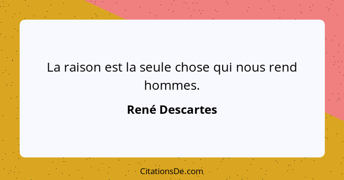 La raison est la seule chose qui nous rend hommes.... - René Descartes