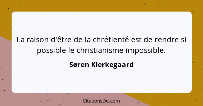 La raison d'être de la chrétienté est de rendre si possible le christianisme impossible.... - Søren Kierkegaard