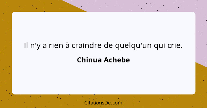 Il n'y a rien à craindre de quelqu'un qui crie.... - Chinua Achebe