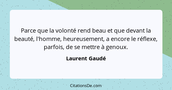 Parce que la volonté rend beau et que devant la beauté, l'homme, heureusement, a encore le réflexe, parfois, de se mettre à genoux.... - Laurent Gaudé