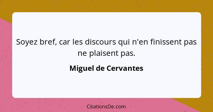 Soyez bref, car les discours qui n'en finissent pas ne plaisent pas.... - Miguel de Cervantes