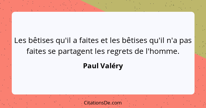 Les bêtises qu'il a faites et les bêtises qu'il n'a pas faites se partagent les regrets de l'homme.... - Paul Valéry