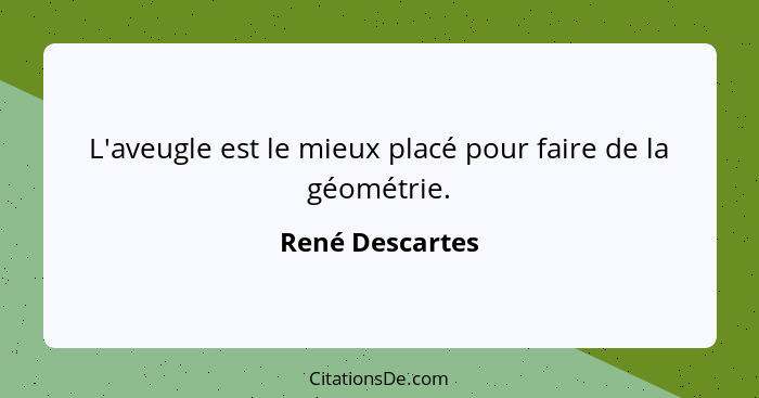 L'aveugle est le mieux placé pour faire de la géométrie.... - René Descartes