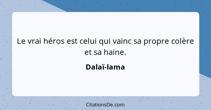 Le vrai héros est celui qui vainc sa propre colère et sa haine.... - Dalaï-lama