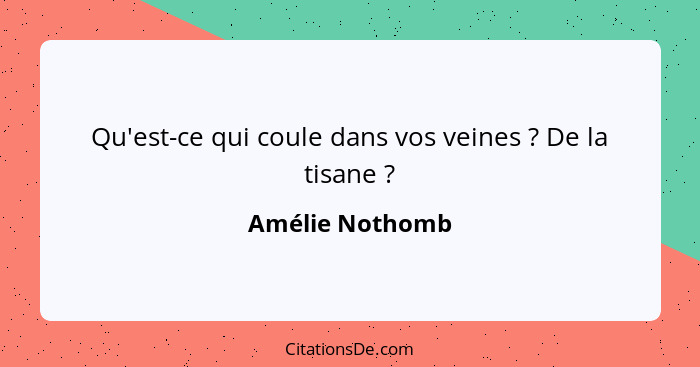 Qu'est-ce qui coule dans vos veines ? De la tisane ?... - Amélie Nothomb