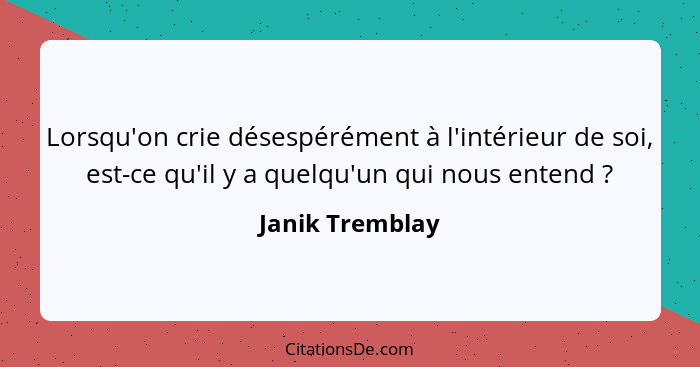 Lorsqu'on crie désespérément à l'intérieur de soi, est-ce qu'il y a quelqu'un qui nous entend ?... - Janik Tremblay