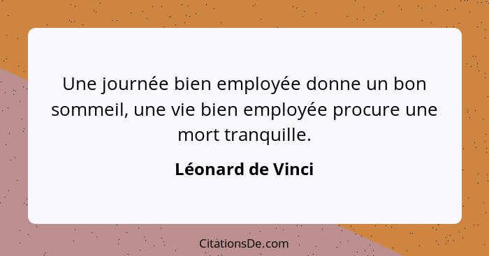 Une journée bien employée donne un bon sommeil, une vie bien employée procure une mort tranquille.... - Léonard de Vinci