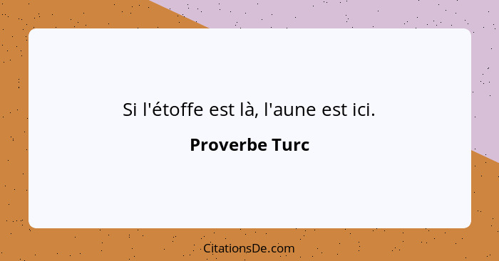 Si l'étoffe est là, l'aune est ici.... - Proverbe Turc