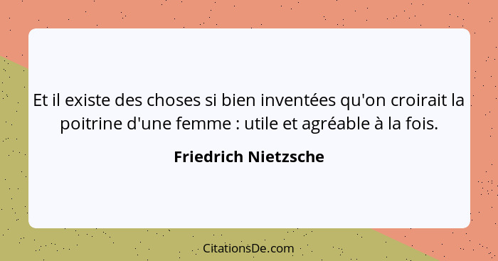Et il existe des choses si bien inventées qu'on croirait la poitrine d'une femme : utile et agréable à la fois.... - Friedrich Nietzsche