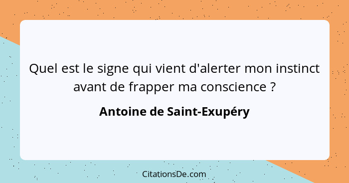 Quel est le signe qui vient d'alerter mon instinct avant de frapper ma conscience ?... - Antoine de Saint-Exupéry