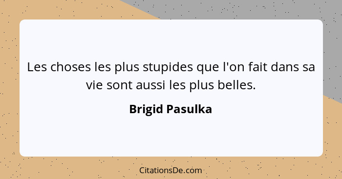 Les choses les plus stupides que l'on fait dans sa vie sont aussi les plus belles.... - Brigid Pasulka