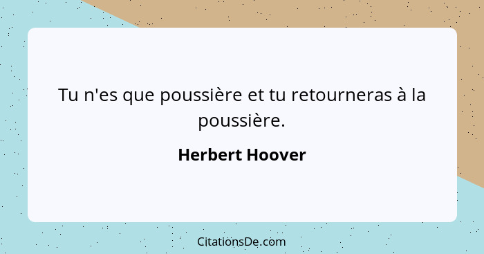 Tu n'es que poussière et tu retourneras à la poussière.... - Herbert Hoover