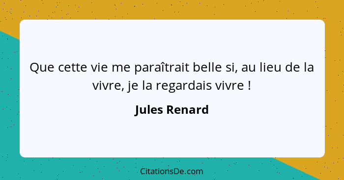 Que cette vie me paraîtrait belle si, au lieu de la vivre, je la regardais vivre !... - Jules Renard