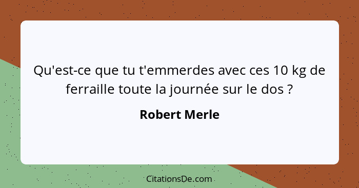 Qu'est-ce que tu t'emmerdes avec ces 10 kg de ferraille toute la journée sur le dos ?... - Robert Merle