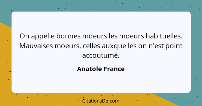 On appelle bonnes moeurs les moeurs habituelles. Mauvaises moeurs, celles auxquelles on n'est point accoutumé.... - Anatole France