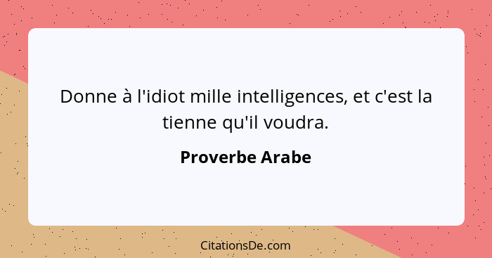 Proverbe Arabe Donne A L Idiot Mille Intelligences Et C E