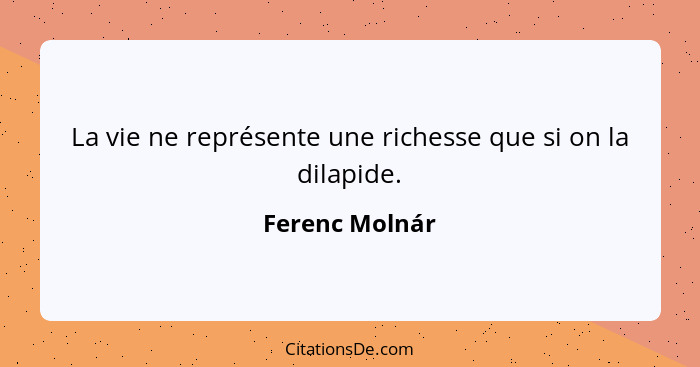 La vie ne représente une richesse que si on la dilapide.... - Ferenc Molnár