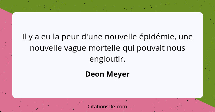 Il y a eu la peur d'une nouvelle épidémie, une nouvelle vague mortelle qui pouvait nous engloutir.... - Deon Meyer