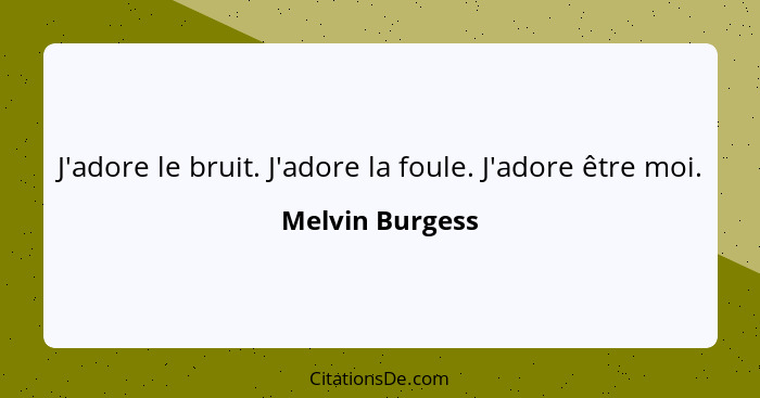 J'adore le bruit. J'adore la foule. J'adore être moi.... - Melvin Burgess