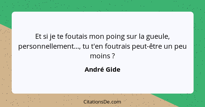 Et si je te foutais mon poing sur la gueule, personnellement..., tu t'en foutrais peut-être un peu moins ?... - André Gide