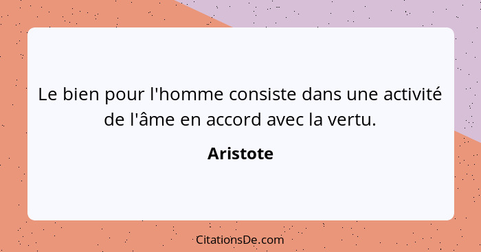 Le bien pour l'homme consiste dans une activité de l'âme en accord avec la vertu.... - Aristote